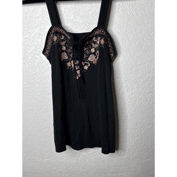 American Eagle Soft & Sexy Tank Black Floral Embroidered Small Tie Front Loose I - Picture 11 of 11
